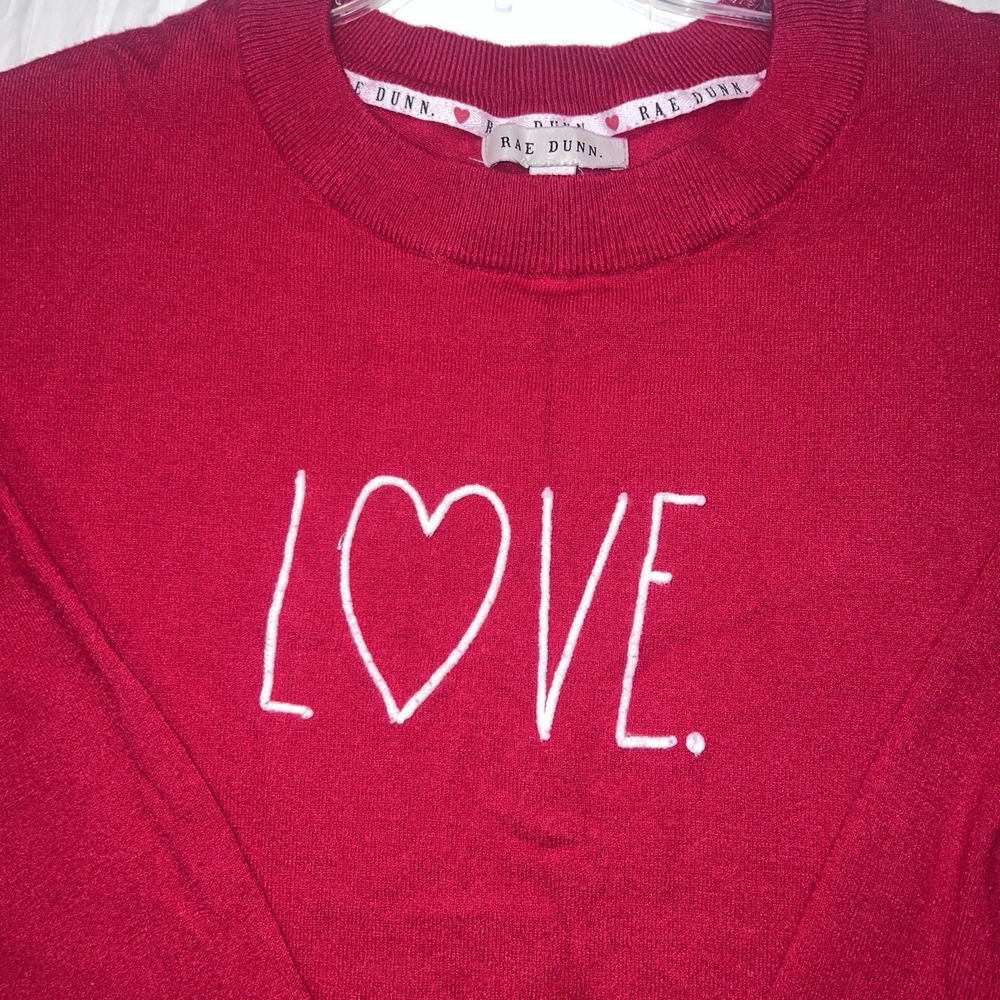Rae Dunn Red "LOVE" Sweater Sz M Soft Stretch Valentine GrandmaCore - Picture 3 of 7